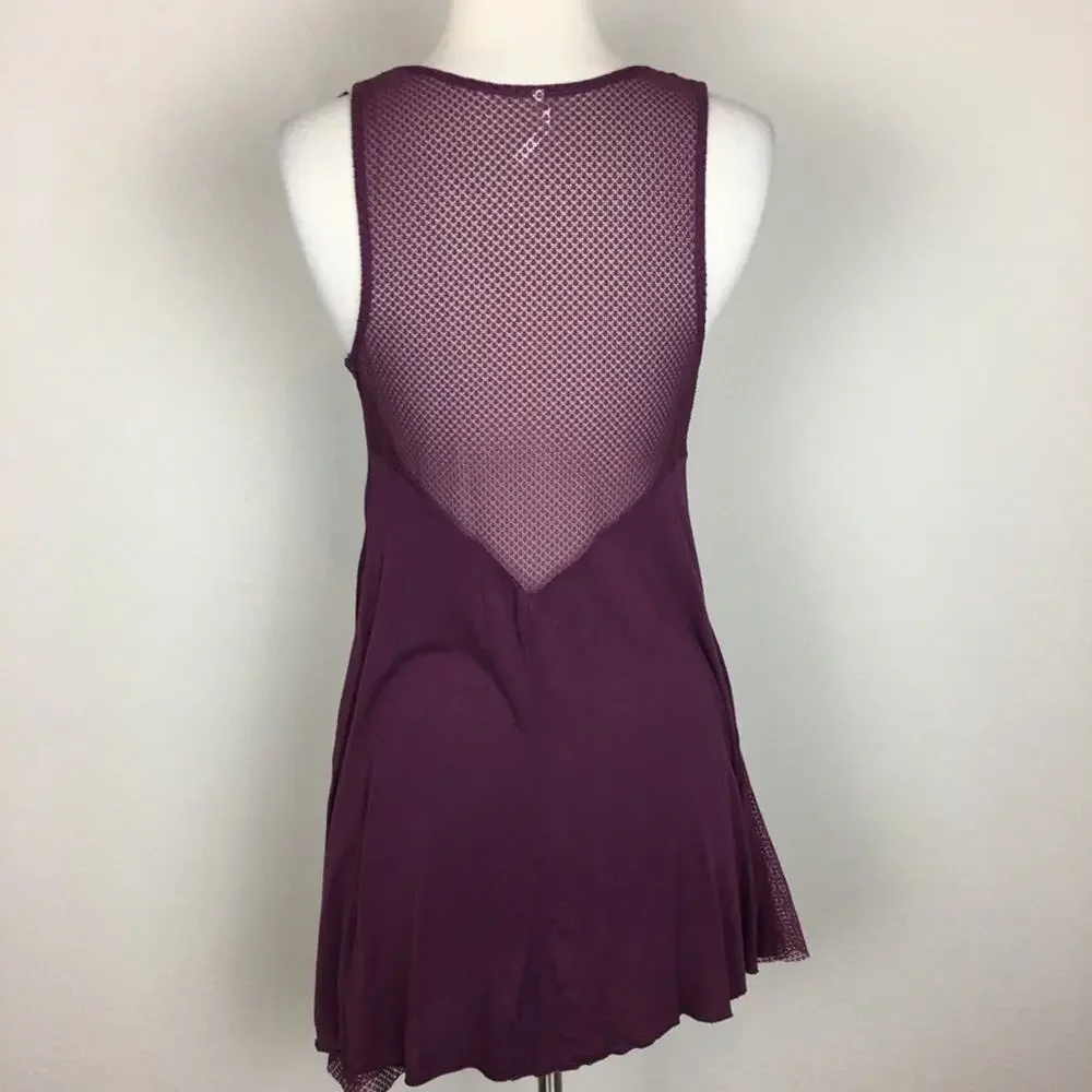 Free People Knit Maroon Lace Inset Tank Medium